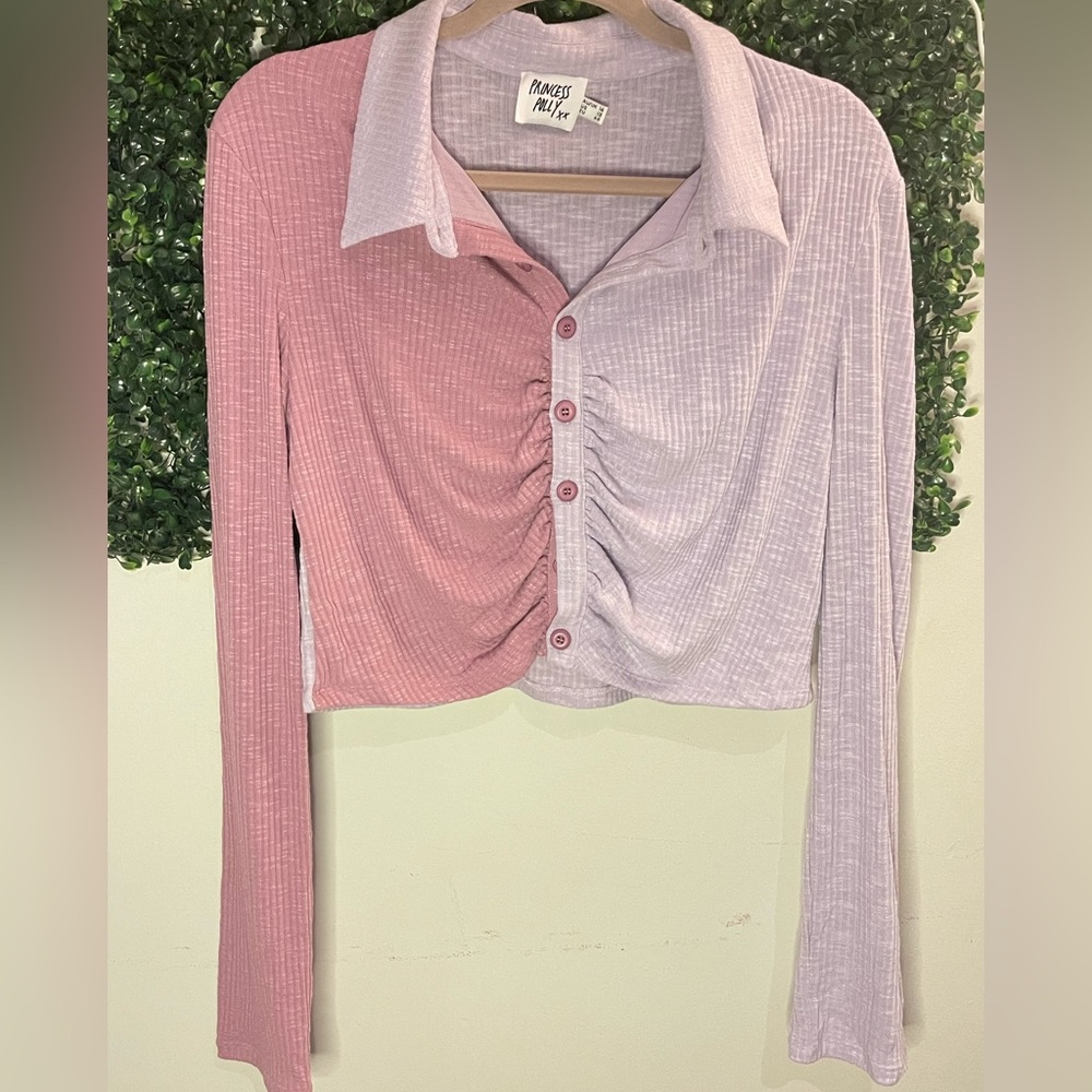 Princess Polly jazmin purple lilac long sleeve cropped top size 12